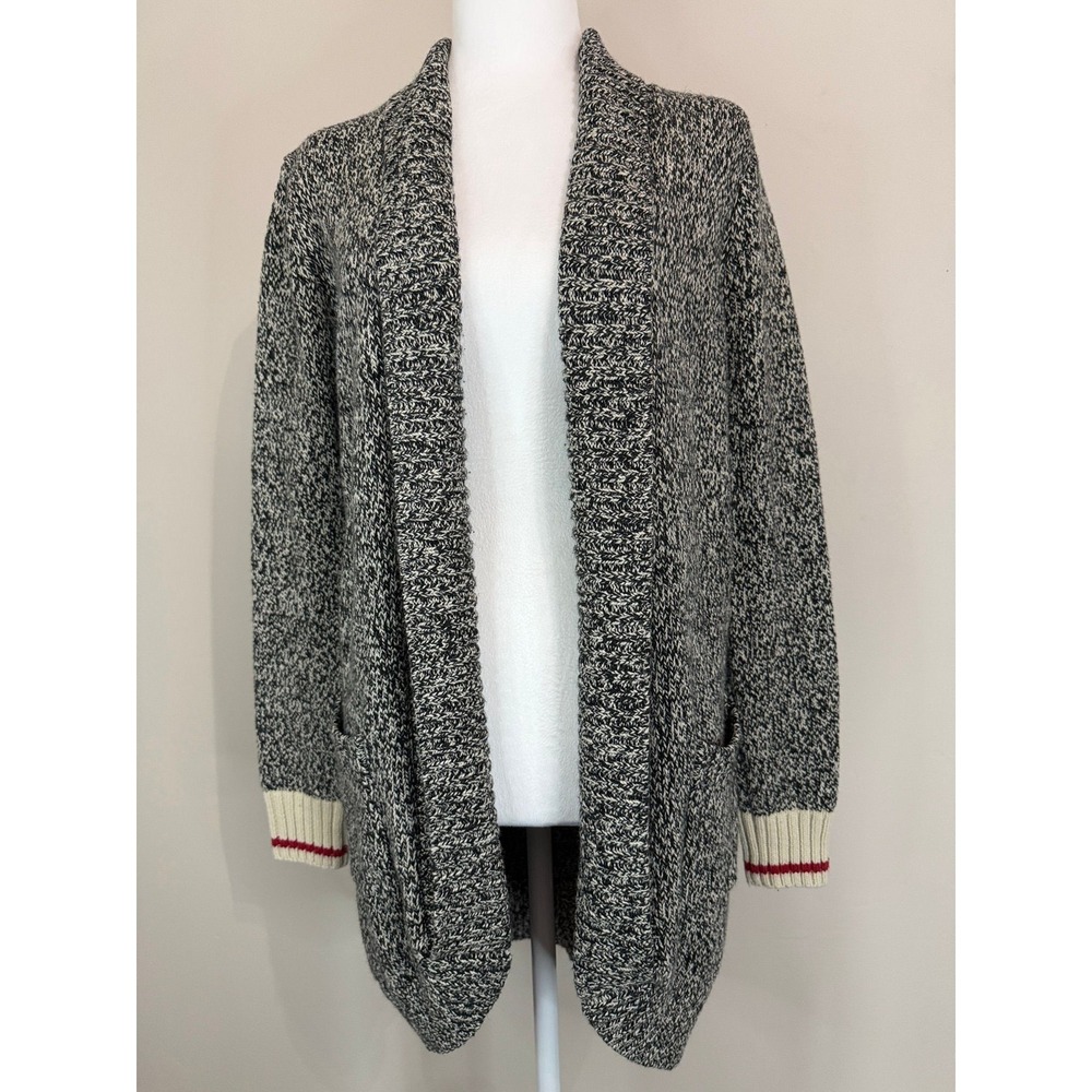 Size XS - Speckled Knit Cardigan Red Stripe Cuffs